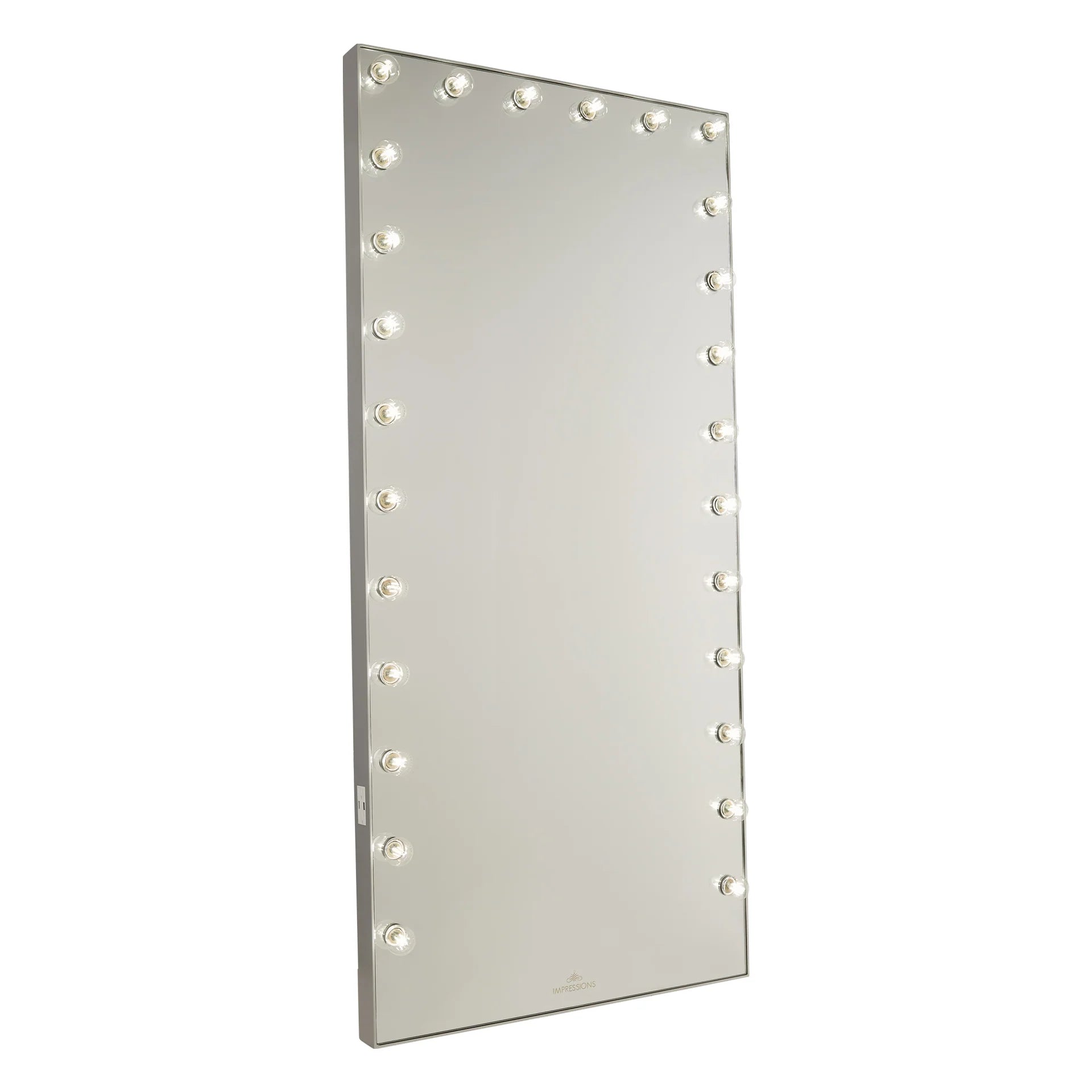 Rectangular mirror with LED lights on a white background