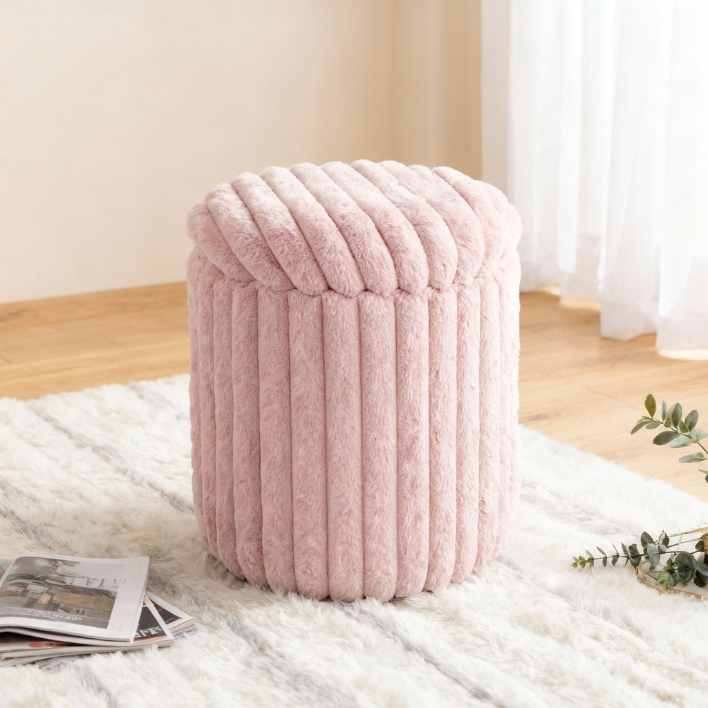 VANITII Rabbit Fur Storage Stool