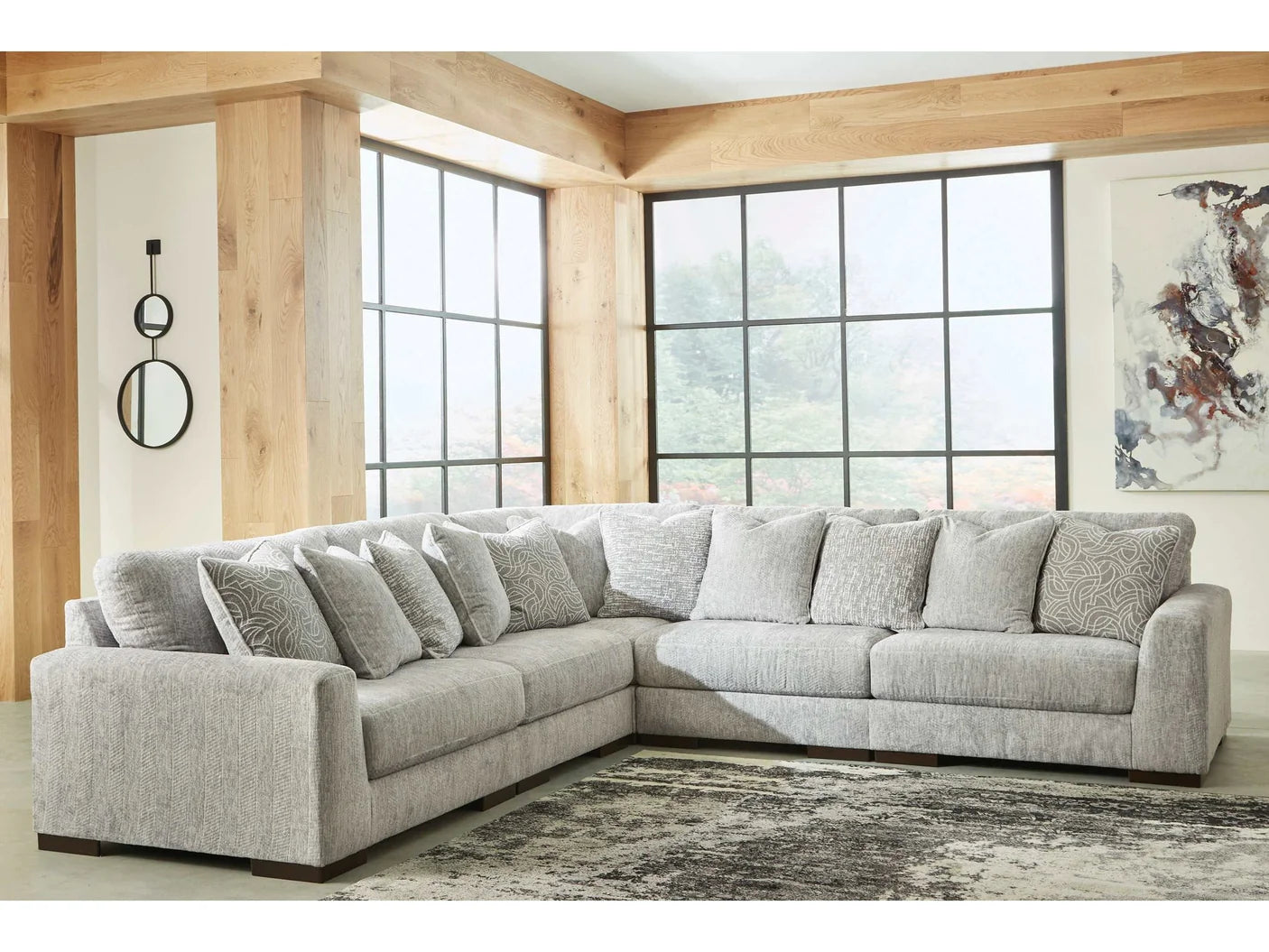 Regent Park Pewter 5pc Symmetrical Corner Sectional