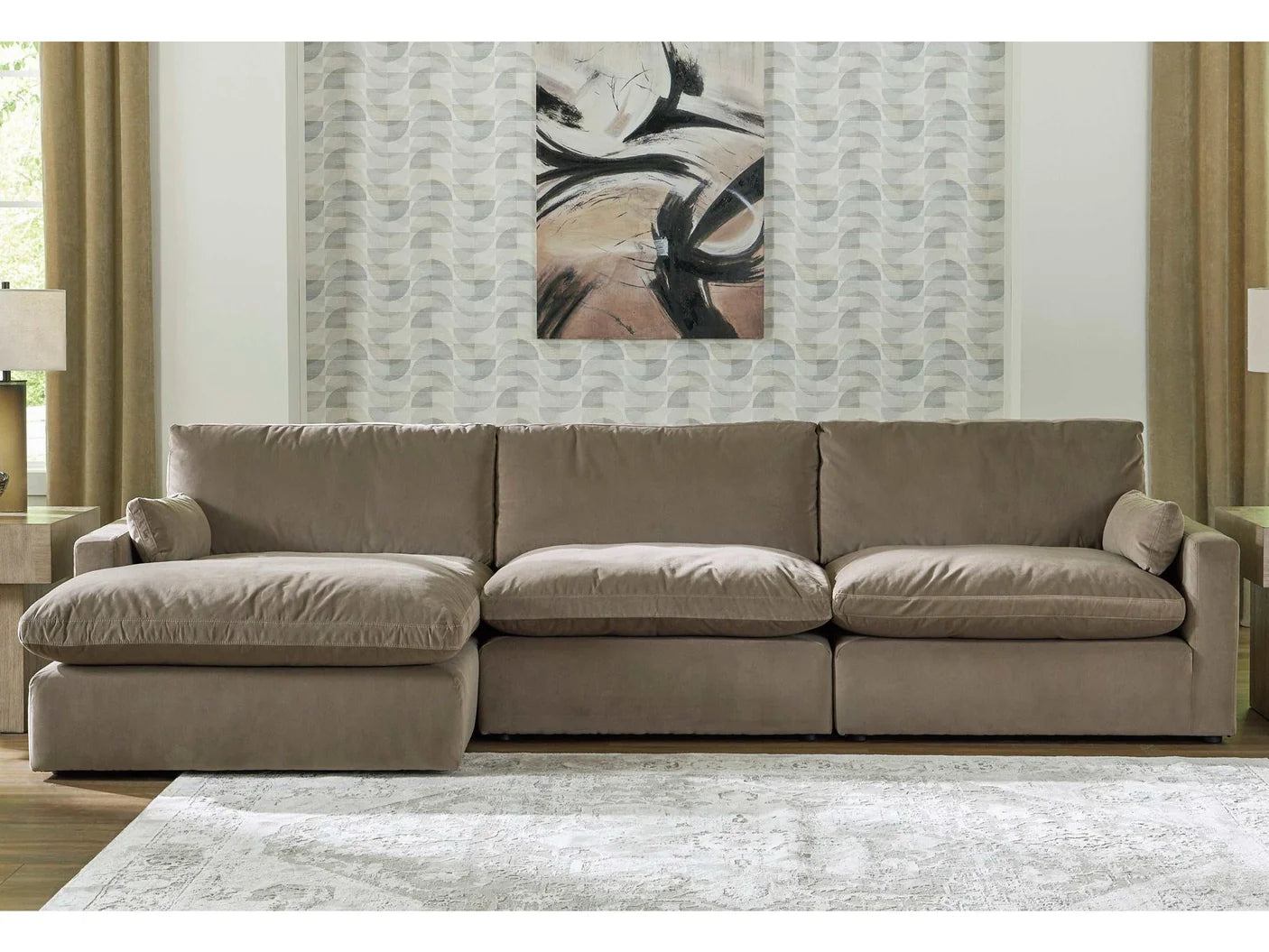 Sophie Cocoa Velvet Modular 3pc LAF Chaise Sectional