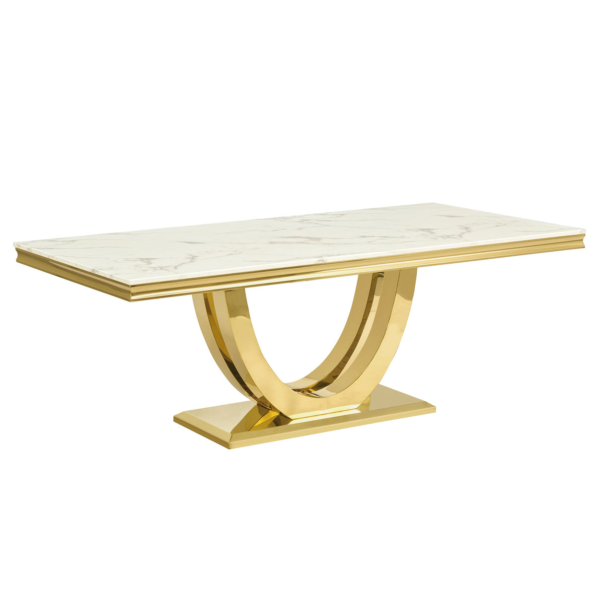 Modern  Dining Table with  Marble Top & 201 Stainless Steel U-Base, Luxury 6-8 Seater Kitchen Table, Gold/Silver Mirror Finish