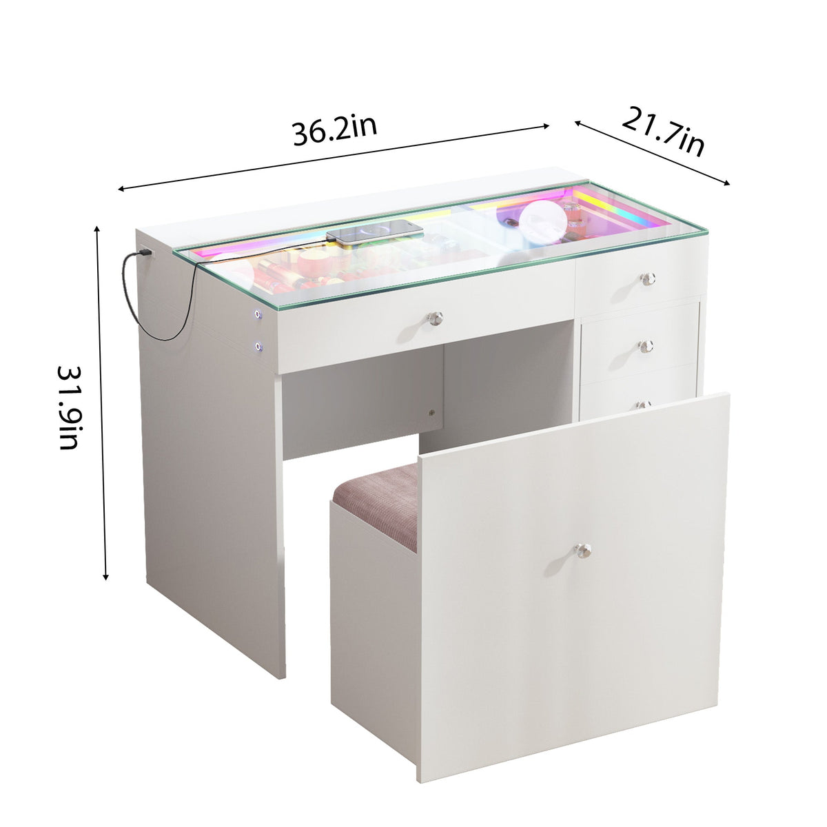 VANITII Mini Diana Vanity Desk With Soft Hidden Stool