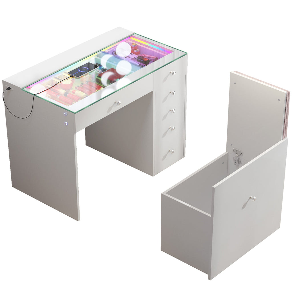 VANITII Mini Diana Vanity Desk With Soft Hidden Stool
