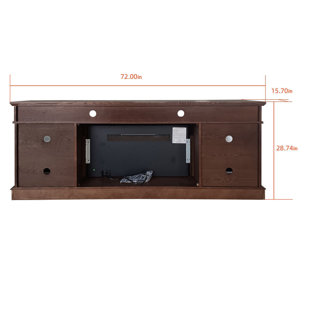 72" Brown Oak Melamine Veneer Fireplace TV stand with Bluetooth