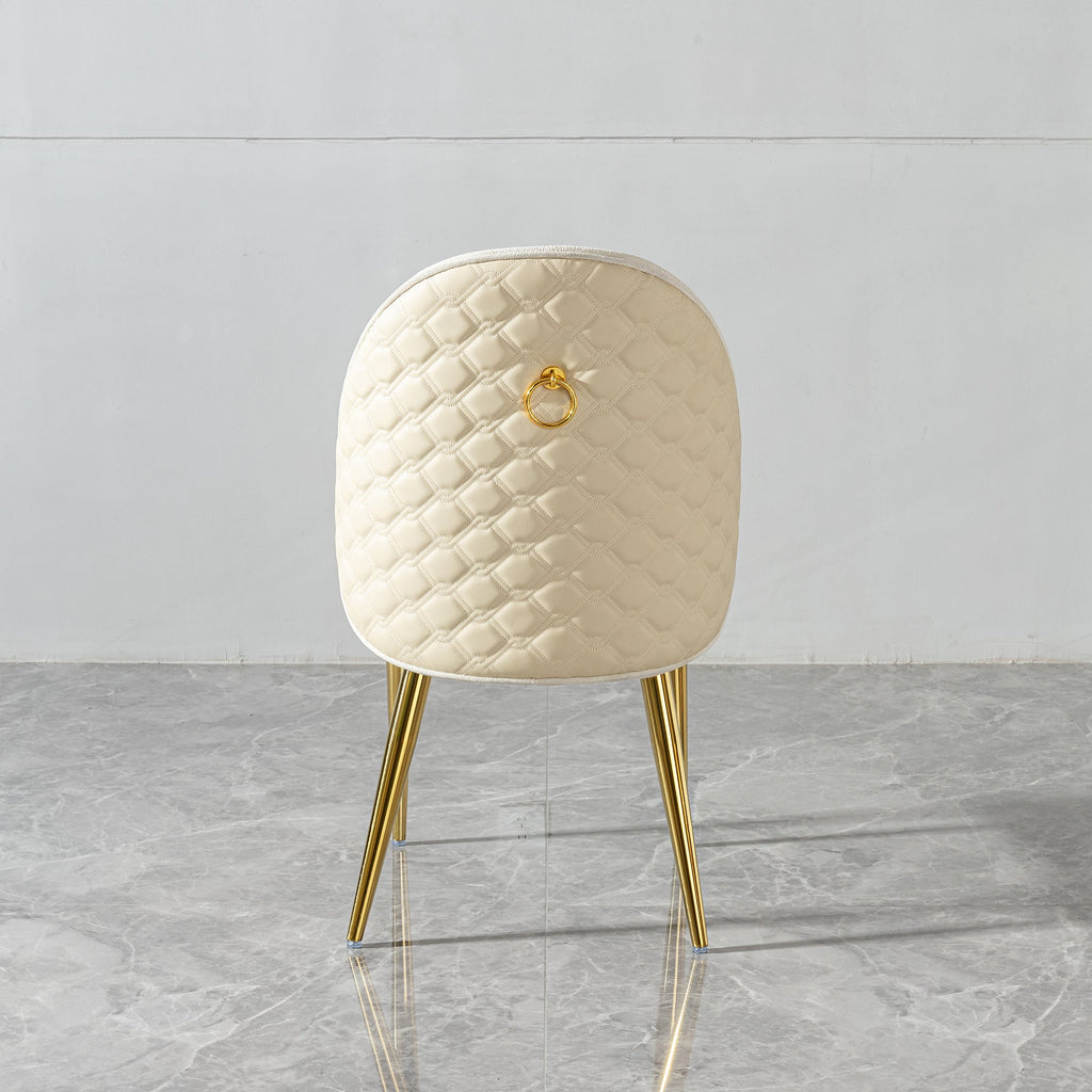 Modern Dining room chair stainless steel legs light yellow PU leather of back cushion&beige velvet of front cushion