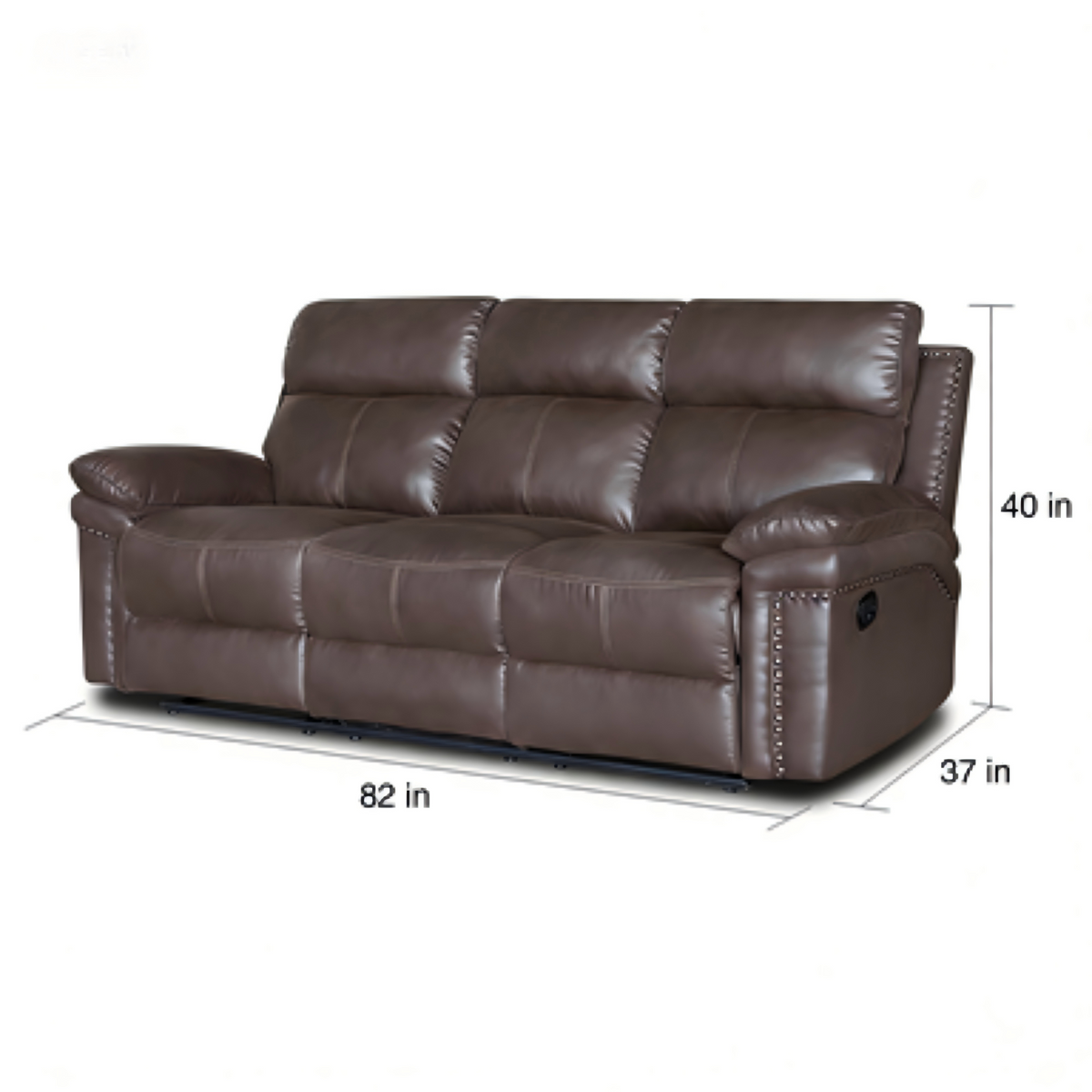Brown leather sofa with dimensions on a white background