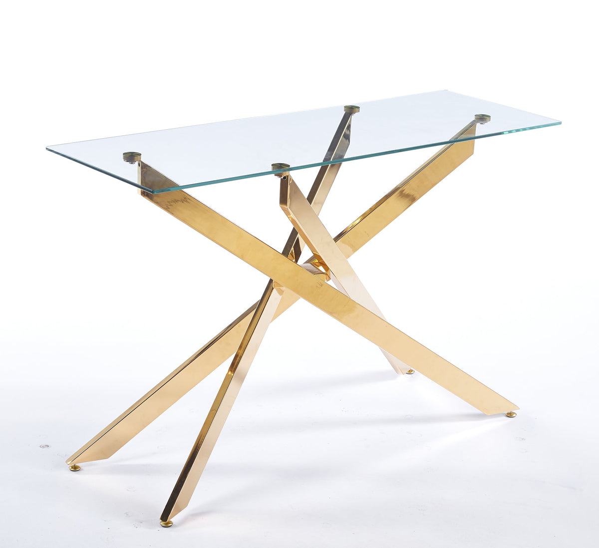 47.24" Modern Console Table, 8MM Clear Tempered Glass Top with Chrome Crossed Metal Base, Easy to Clean