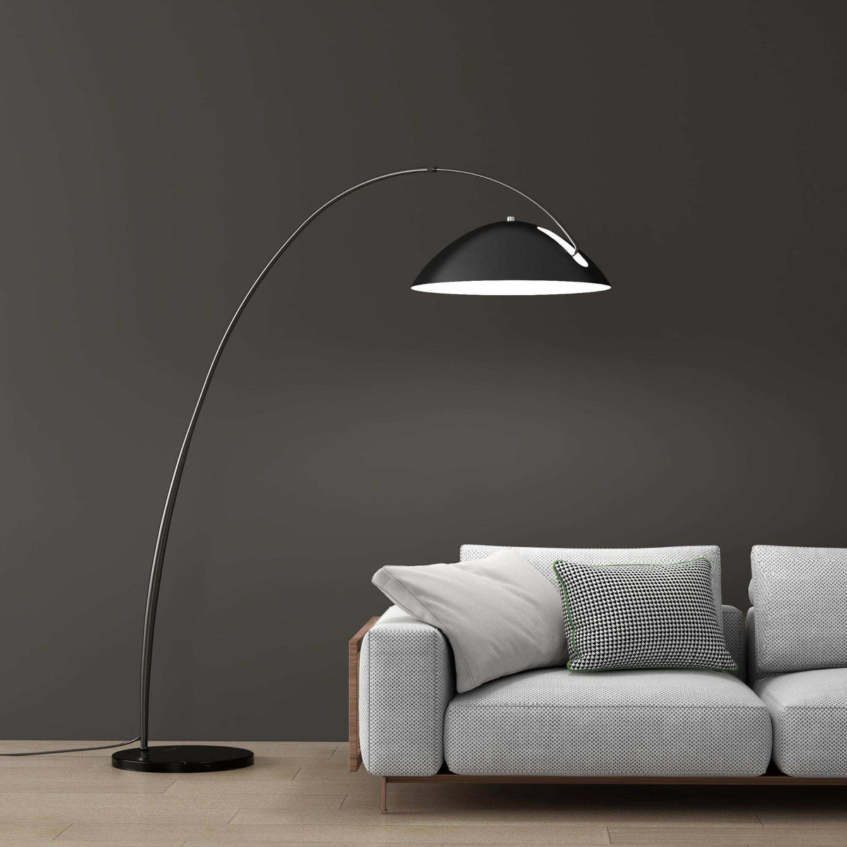Modern Arc Floor Lamp - Black Curved Arm with Dome Shade, Minimalist Reading Light for Living Room & Bedroom