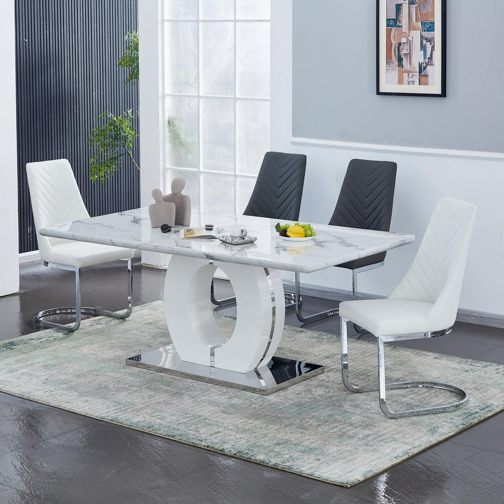 High Gloss Table and  Leather Chair-2PCS/CTN