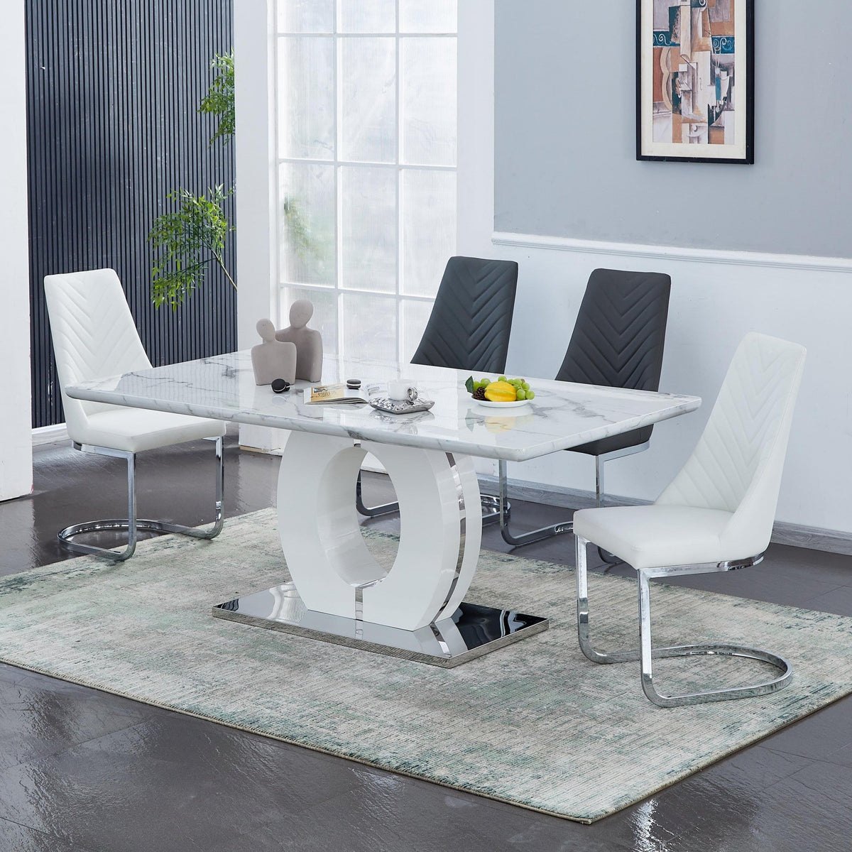 High Gloss Table and  Leather Chair-2PCS/CTN