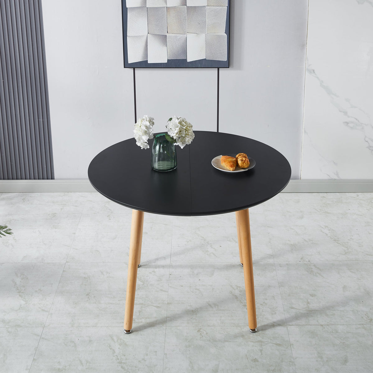 Black 71" Oval Extendable Dining Table: MDF Top, 40"-55"-71" Fold, Seats 6-8