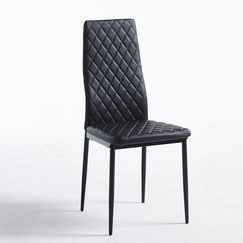 Black Quilted High-Back Dining Chairs  - Black Legs 4pCS/CTN