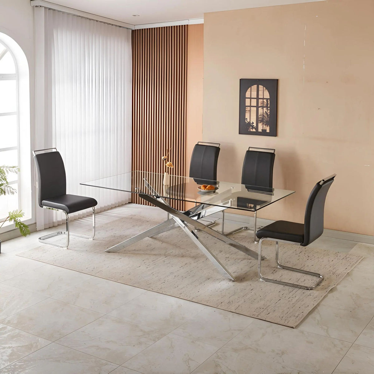 78.74" Large Dining Table for Kitchen & Living Room, Clear Tempered Glass Top with Gold Geometric Legs
