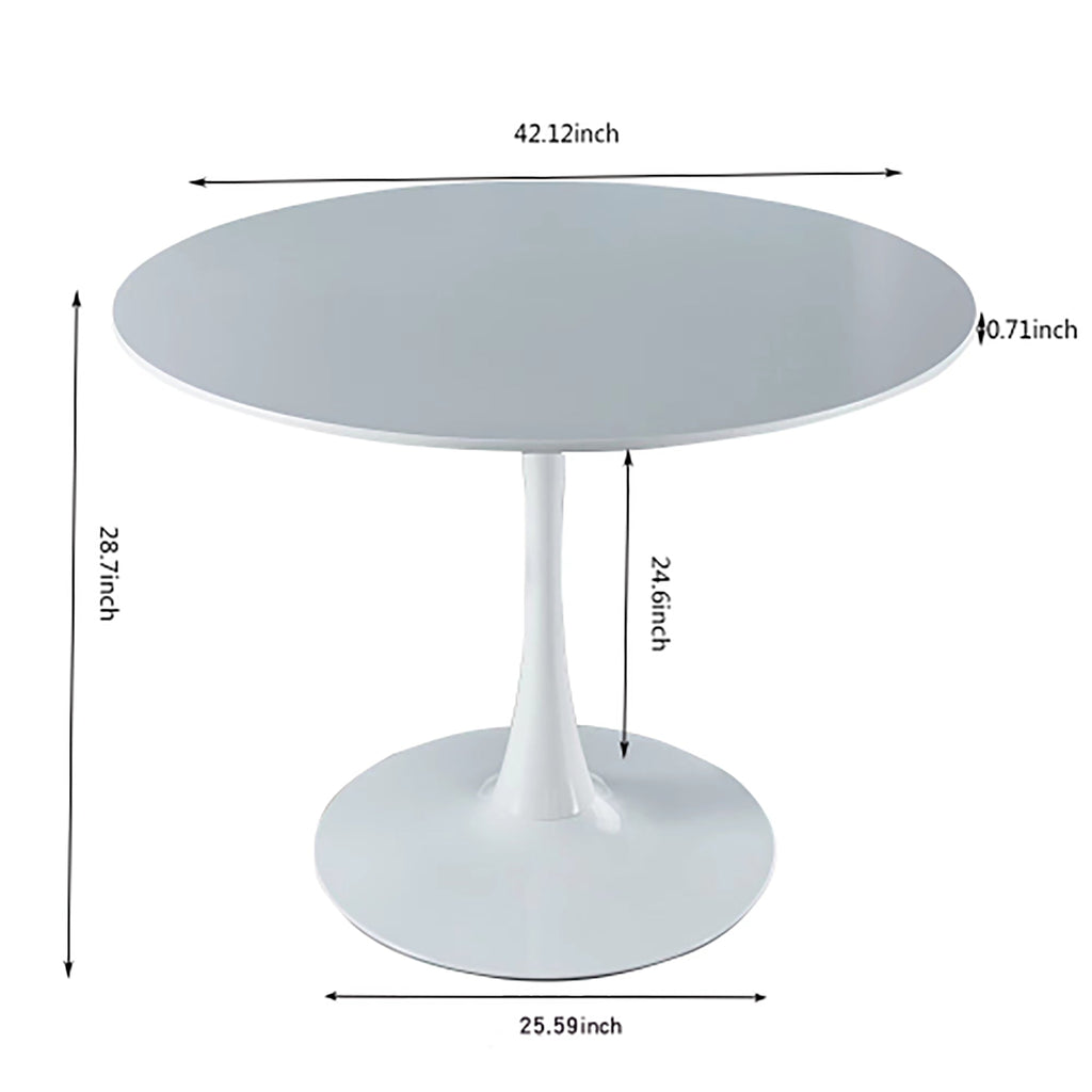 42.1'' White Tulip Mid-Century Dining Table (MDF round top, pedestal) – seats 4-6