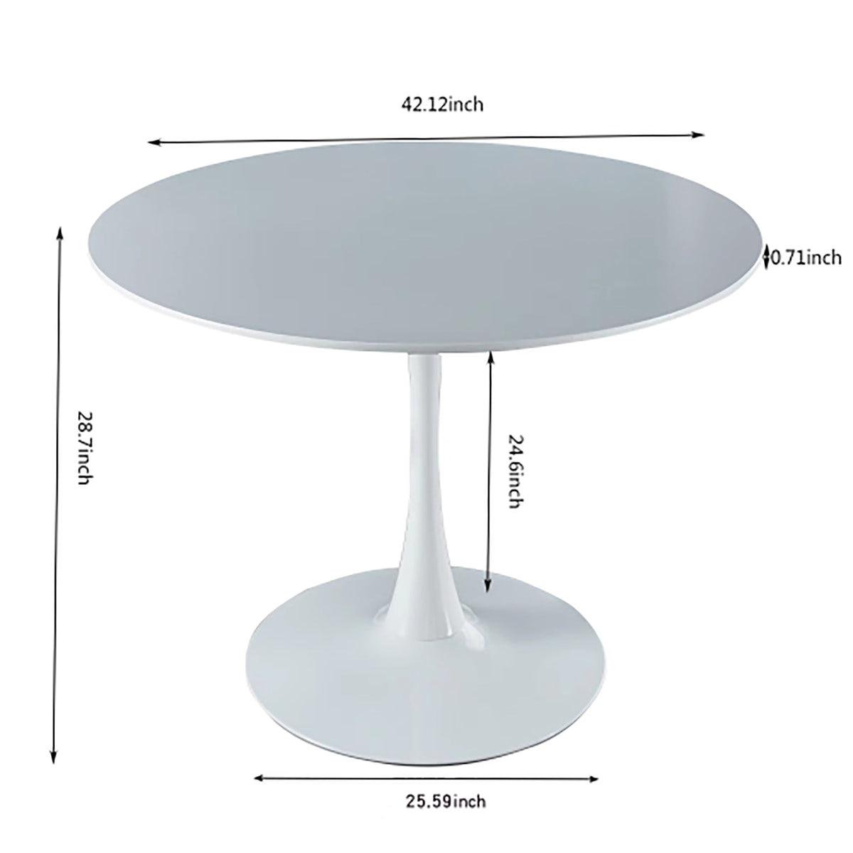 42.1'' White Tulip Mid-Century Dining Table (MDF round top, pedestal) – seats 4-6