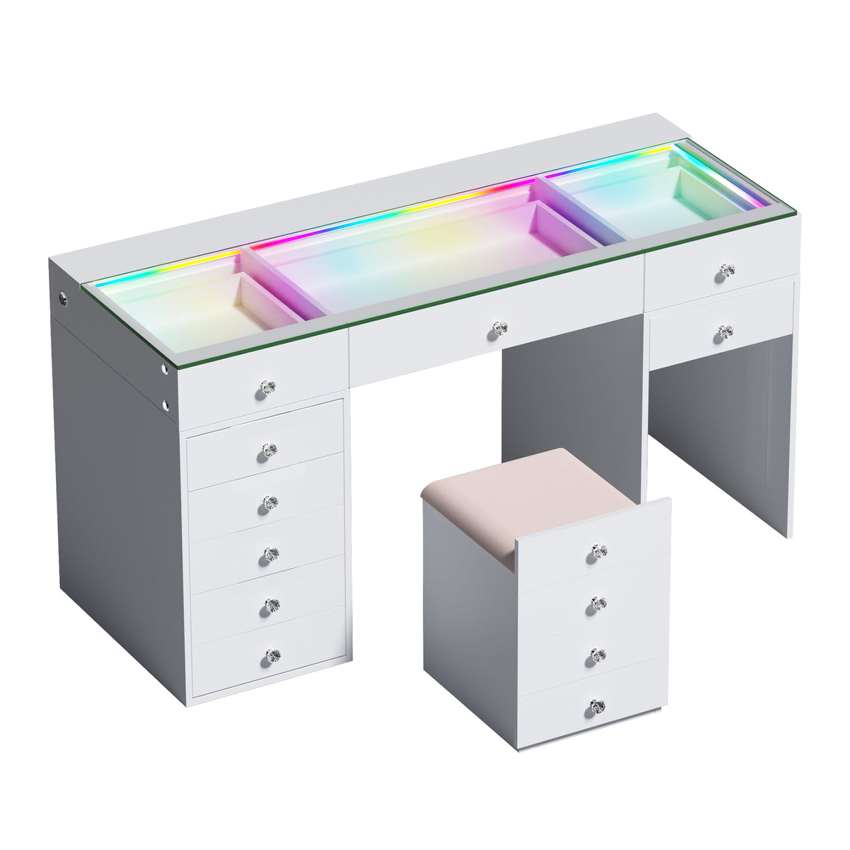 VANITII Eva Vanity Desk-12 Storage Drawers with A Hidden Stool