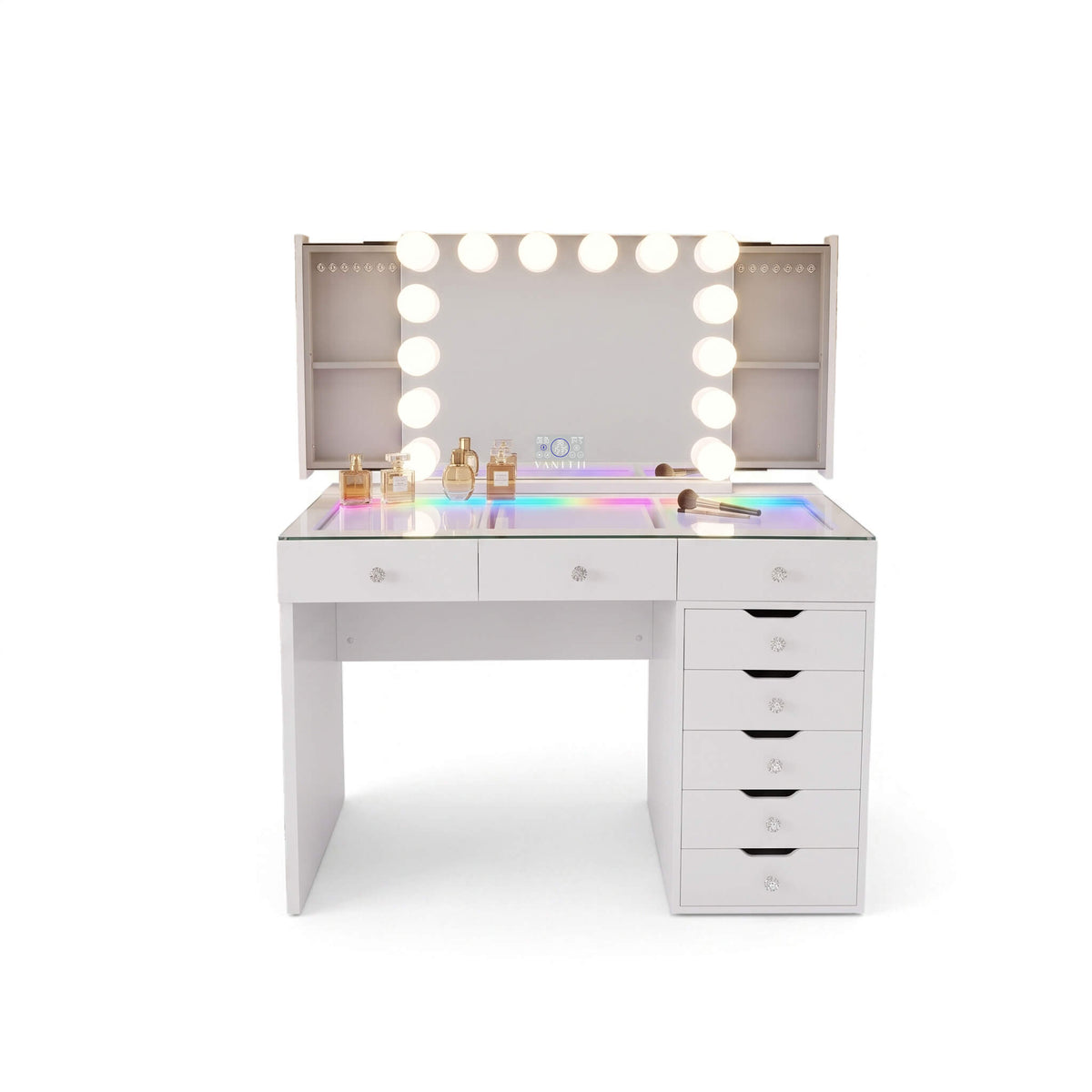 VANITII Diana 8 Storage Drawers Vanity Desk Set -Mirror with Jewelry Organizer