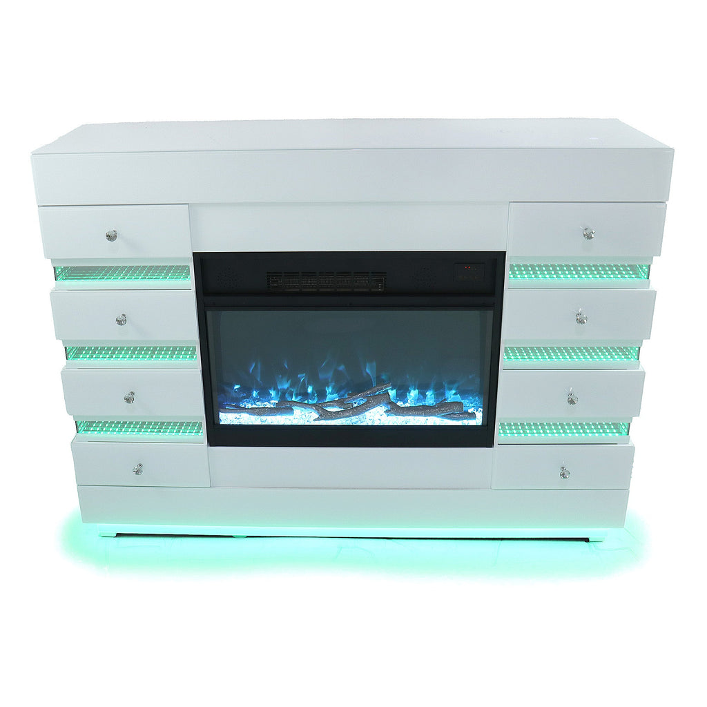 Fully Assembled 55" Mirrored Fireplace with RGB Ambiance and Wireless charging