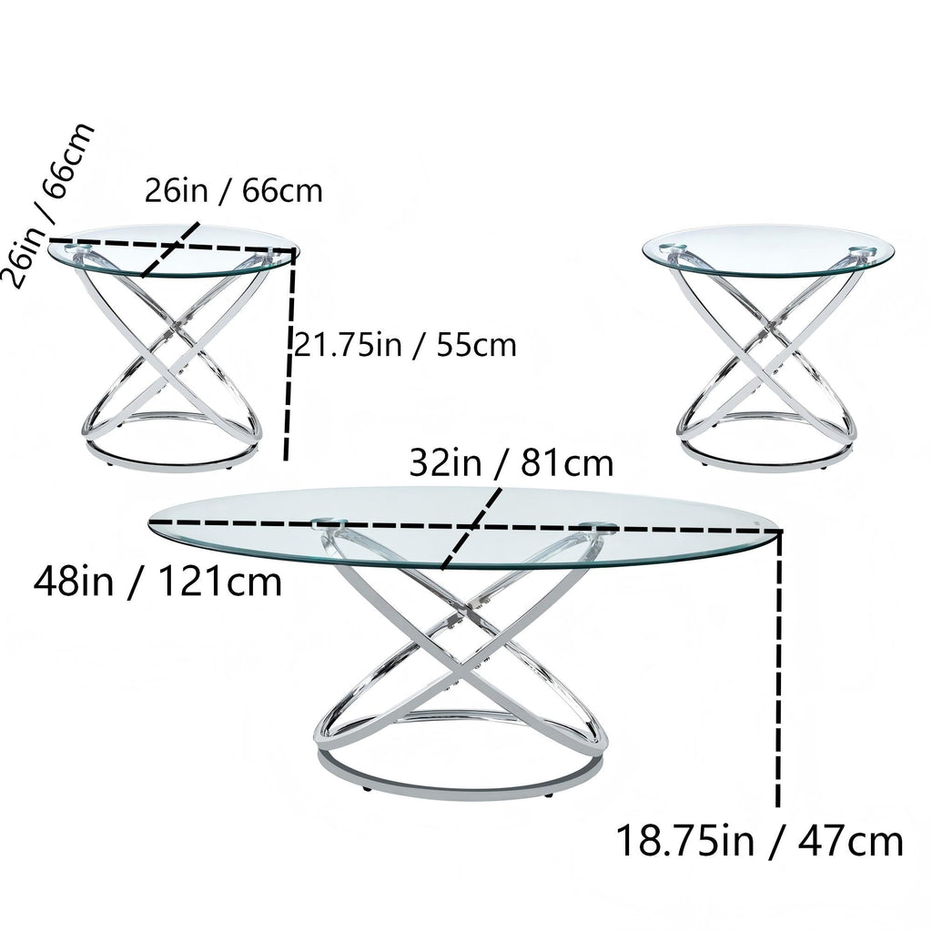 Glass Coffee Table and End Table Set of 3