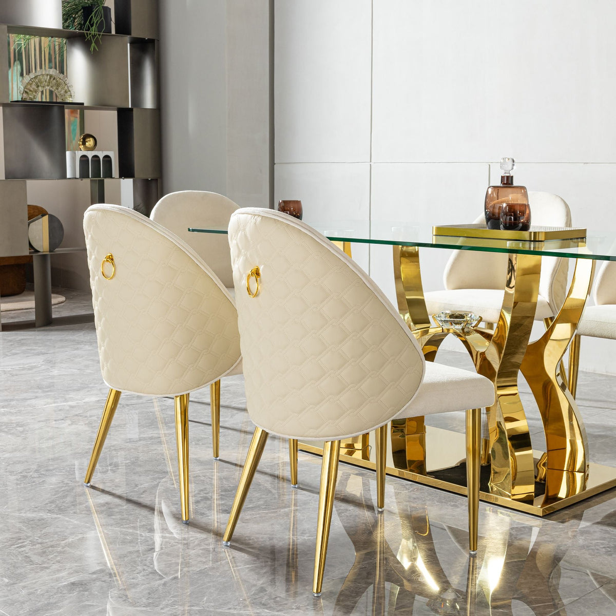 Modern Dining room chair stainless steel legs light yellow PU leather of back cushion&beige velvet of front cushion