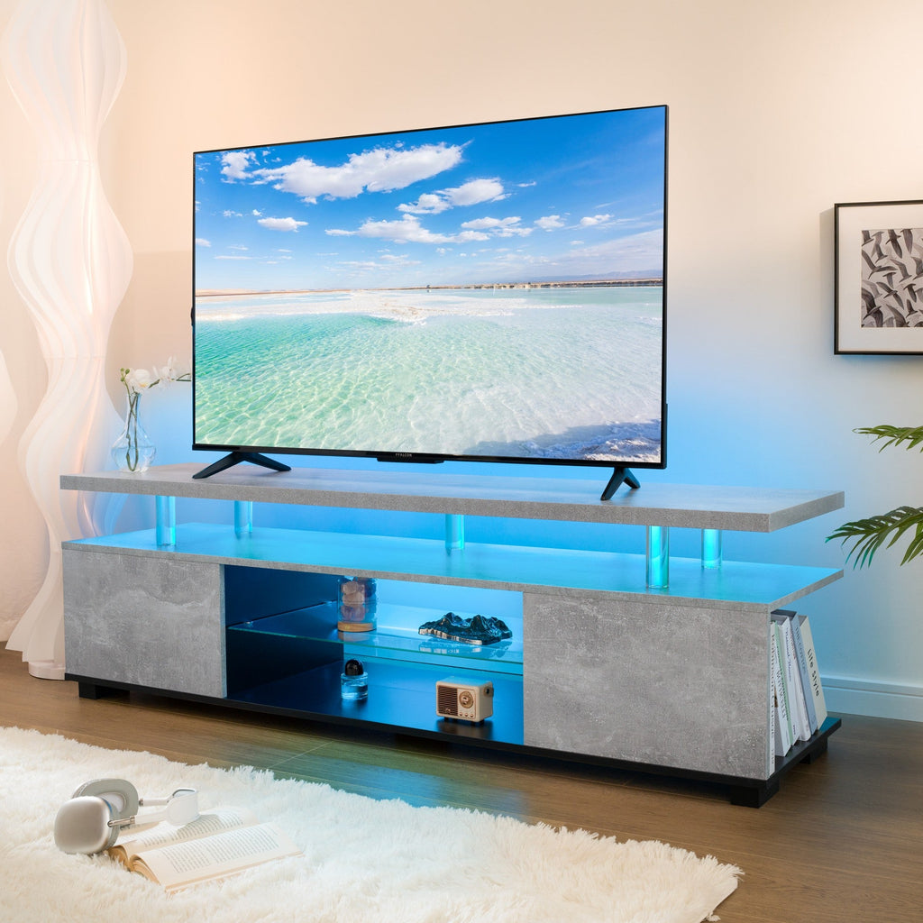 TV Stand LED Gaming Entertainment Center Media Storage Console Table with Large Side Cabinet for Living Room