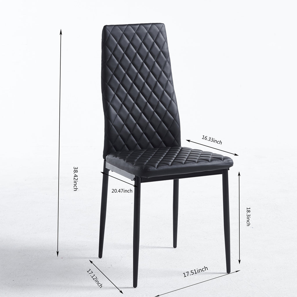 Black Quilted High-Back Dining Chairs  - Black Legs 4pCS/CTN