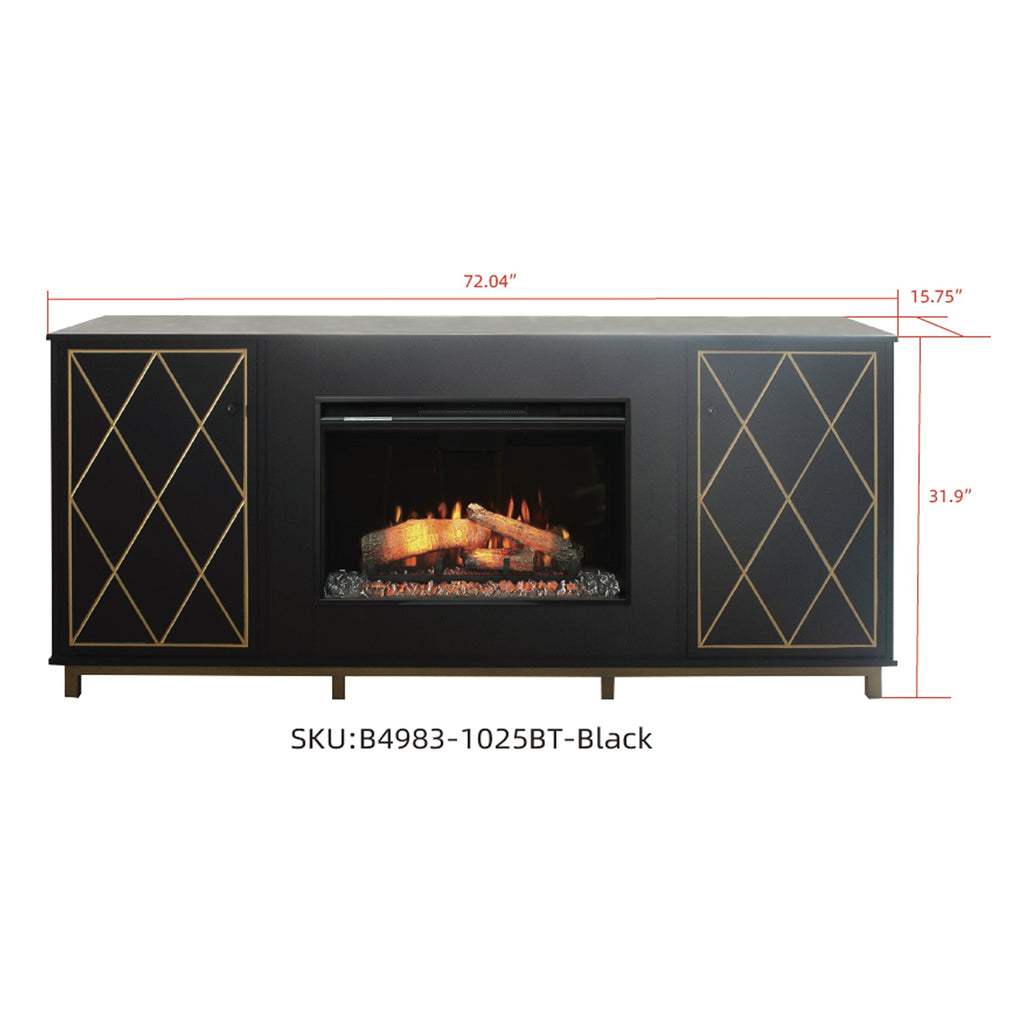 Black Melamine Veneer Fireplace TV stand with Bluetooth
