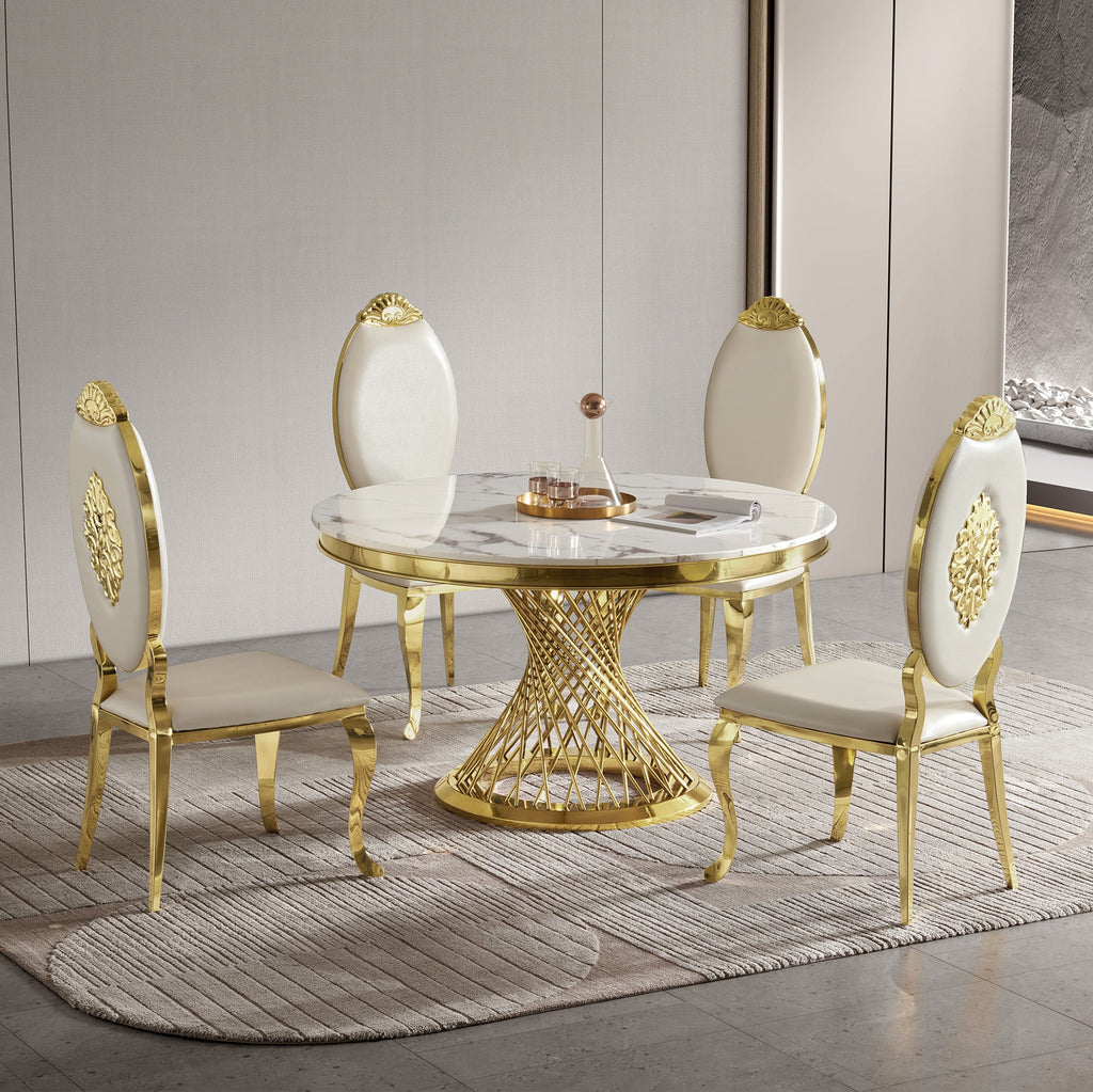 Modern Luxury Round Marble & Stainless Steel Dining Table