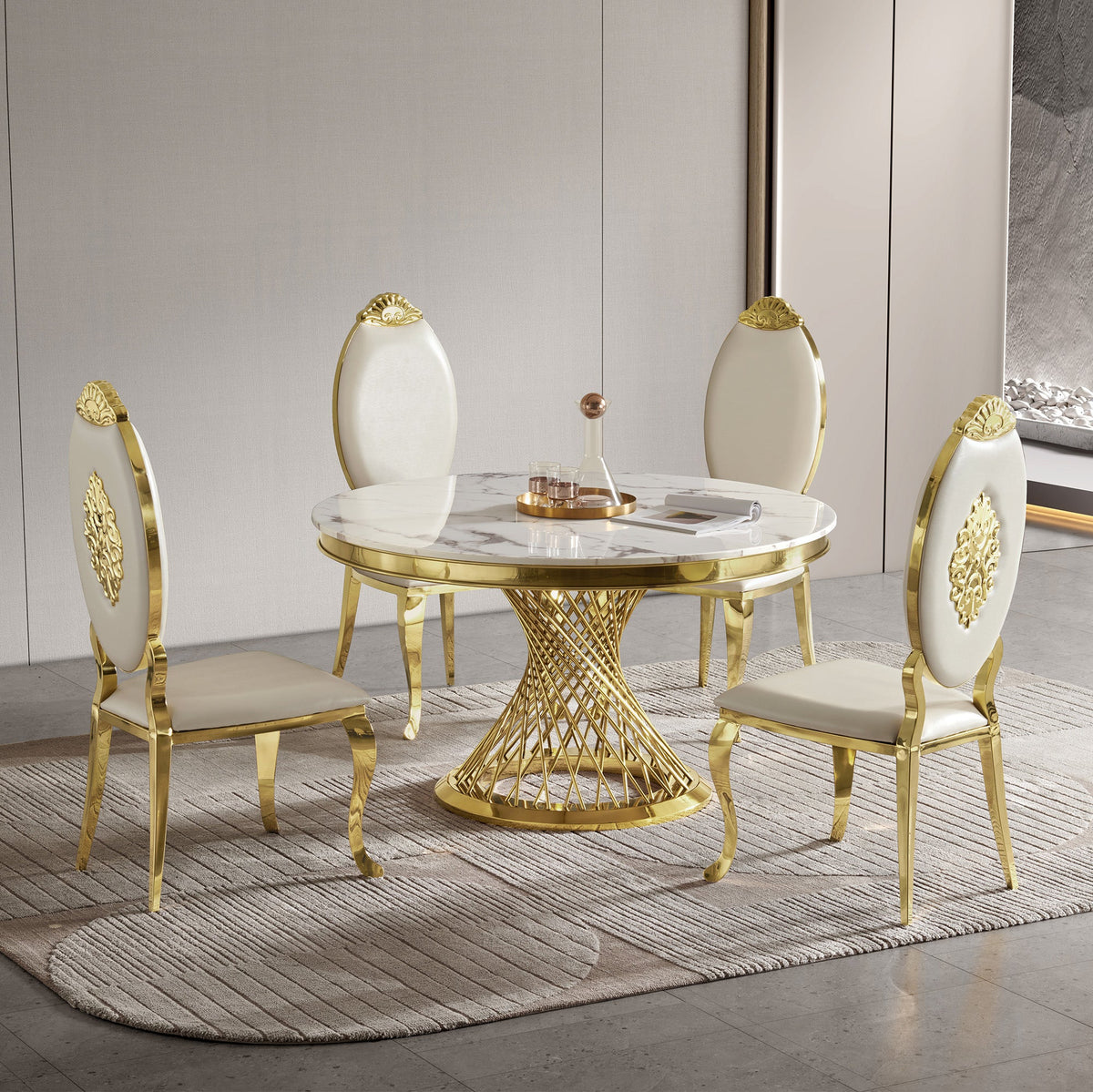 Modern Luxury Round Marble & Stainless Steel Dining Table