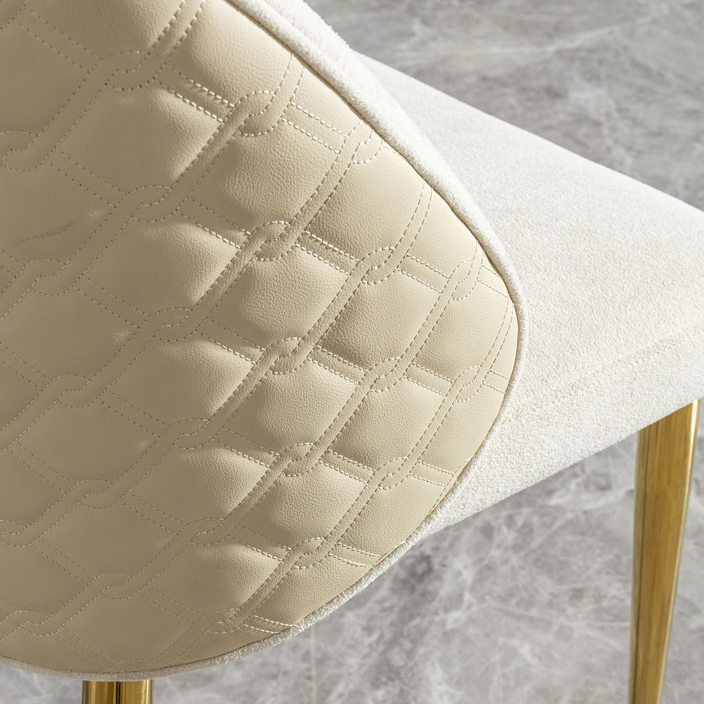 Modern Dining room chair stainless steel legs light yellow PU leather of back cushion&beige velvet of front cushion