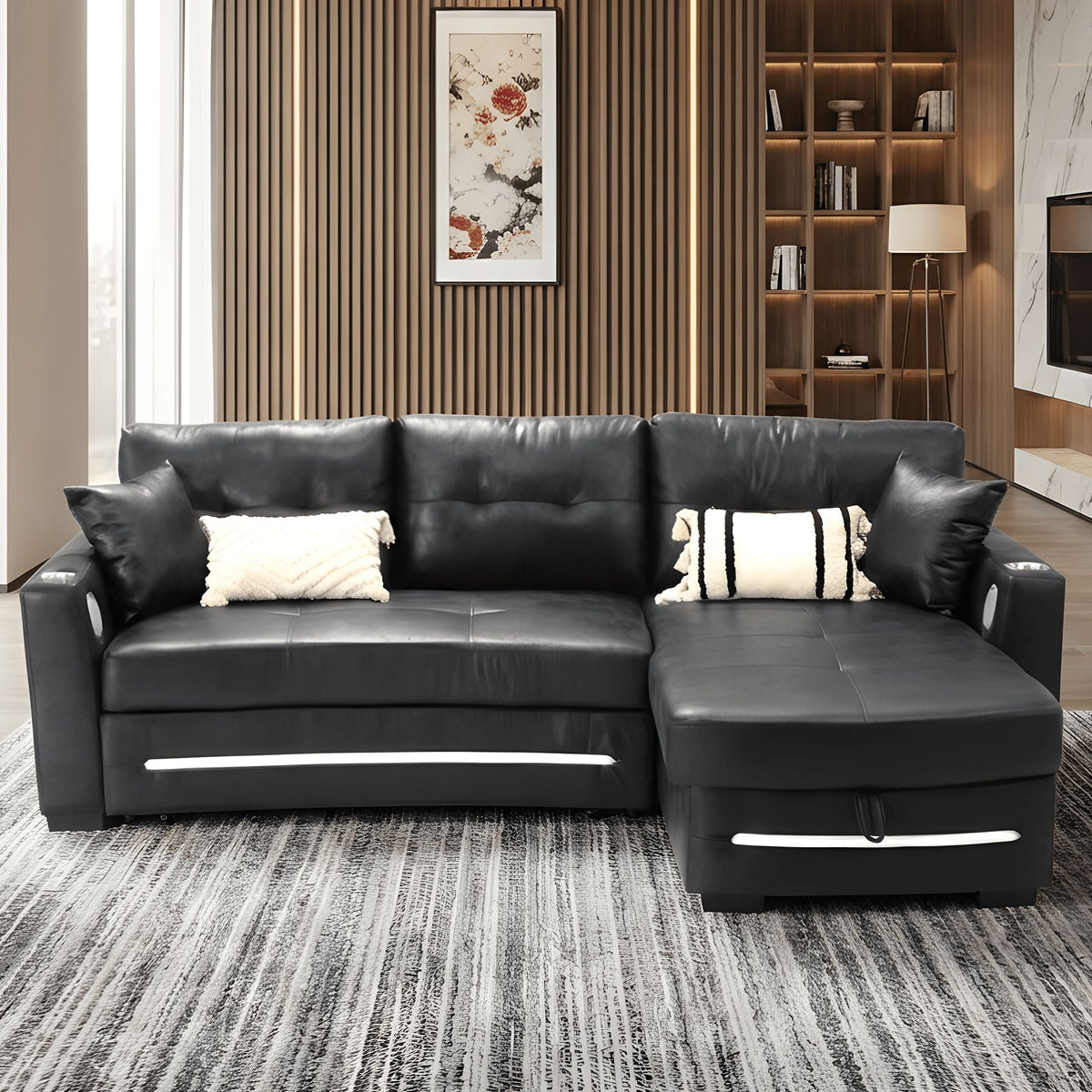L-Shape sofa with storage and Pull-out bed-1369 R&L