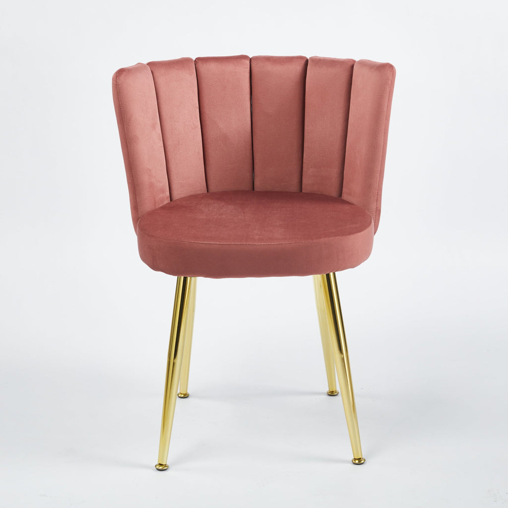 Modern Pink Dining Chair - Golden Iron Legs, Velvet Backrest 2pCS/CTN