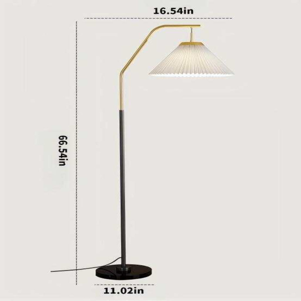 Mid-Century Modern Floor Lamp: Luxury Dual-Tone Swing Arm with Pleated Shade