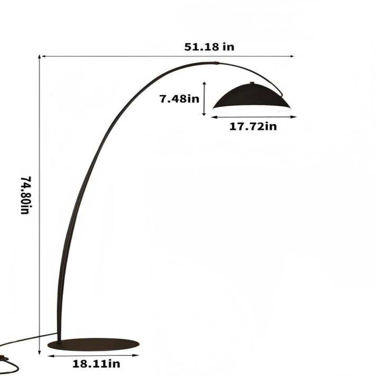 Modern Arc Floor Lamp - Black Curved Arm with Dome Shade, Minimalist Reading Light for Living Room & Bedroom
