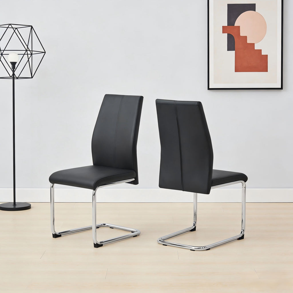 Black Leather Chrome Metal and Foam Dining ChairsCH006-2PCS/CTN