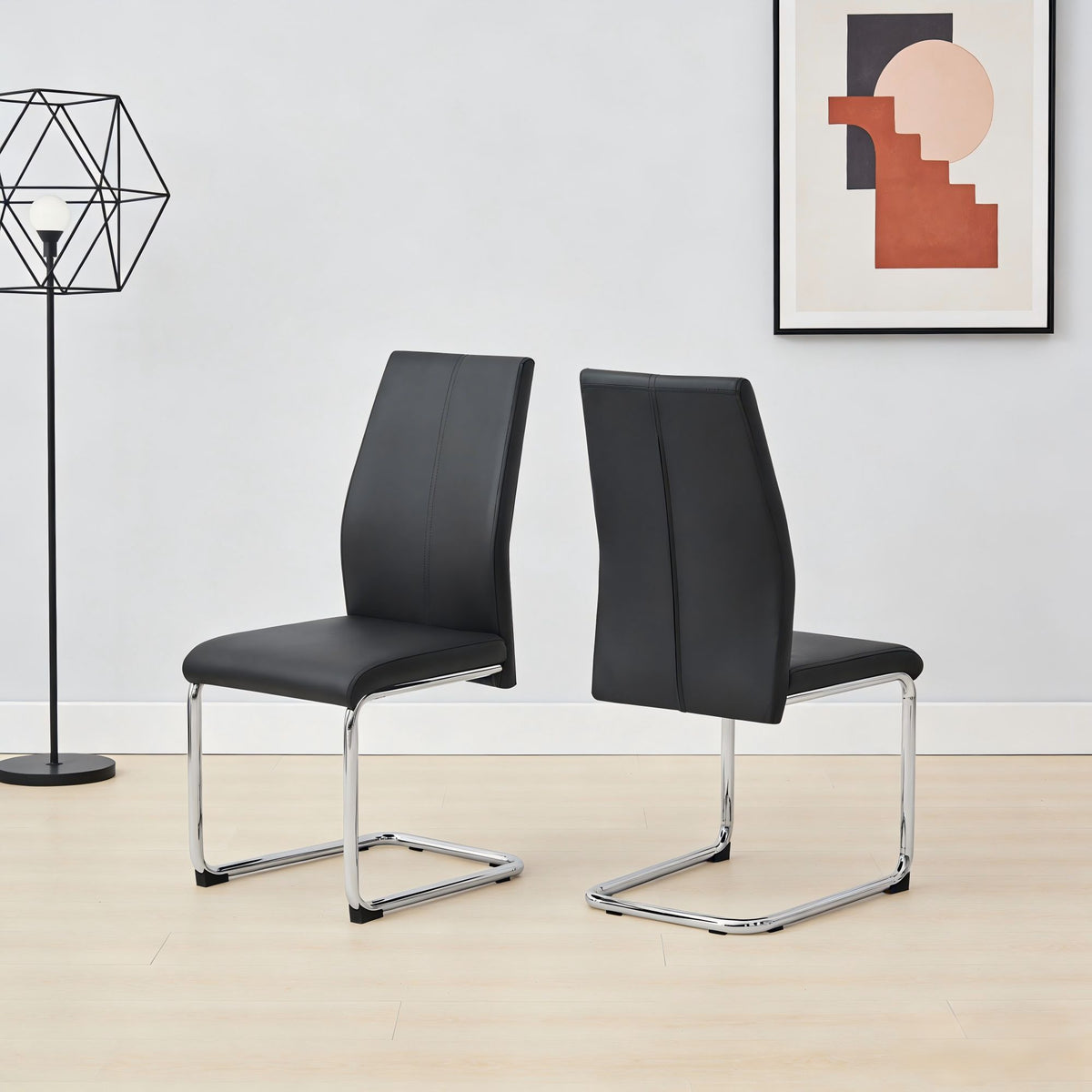 Black Leather Chrome Metal and Foam Dining ChairsCH006-2PCS/CTN