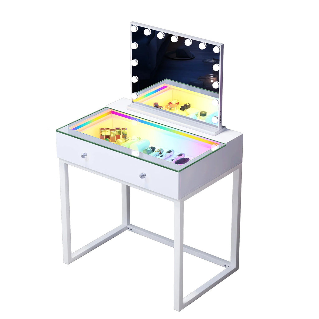 VANITII IVY Lighted Glass Vanity | Cosmetic Storage Table