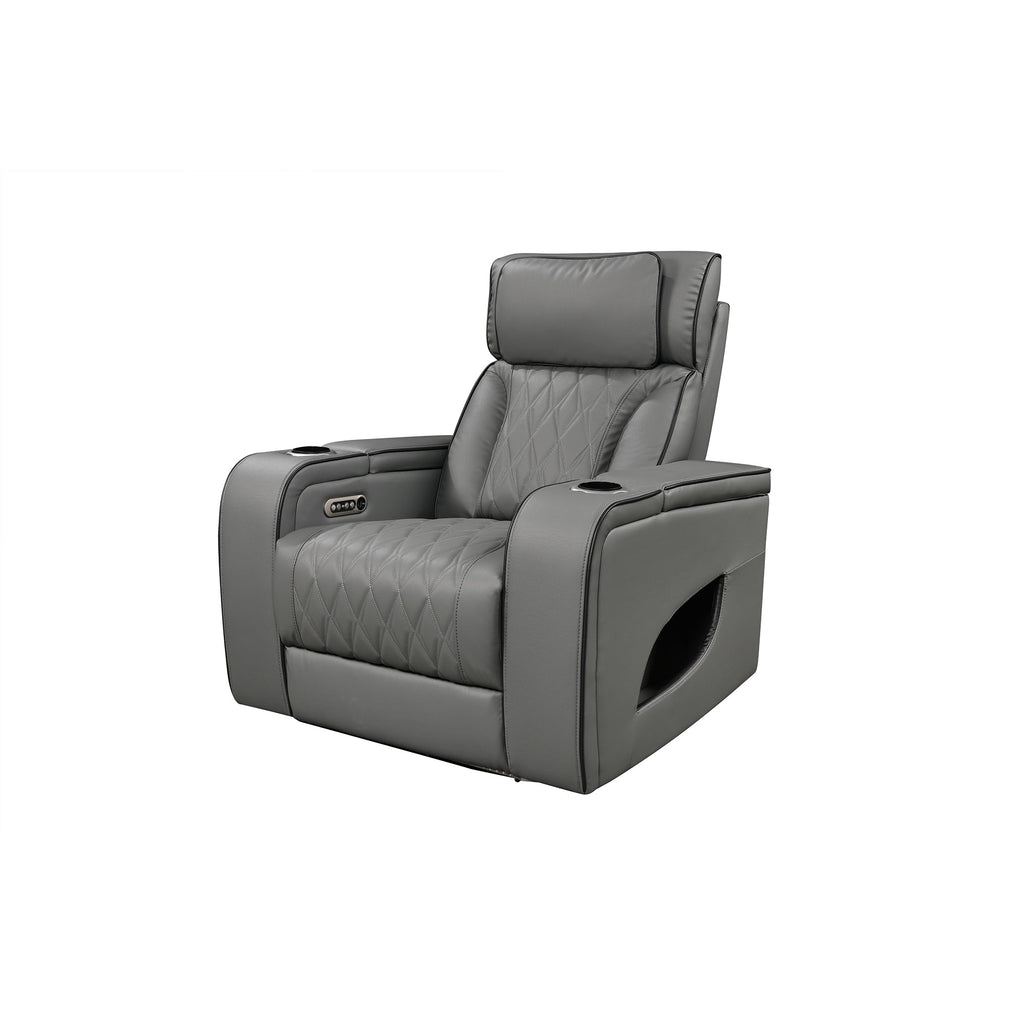 Jessie Power Recliner Chair - Modern Gray Leather Armchair