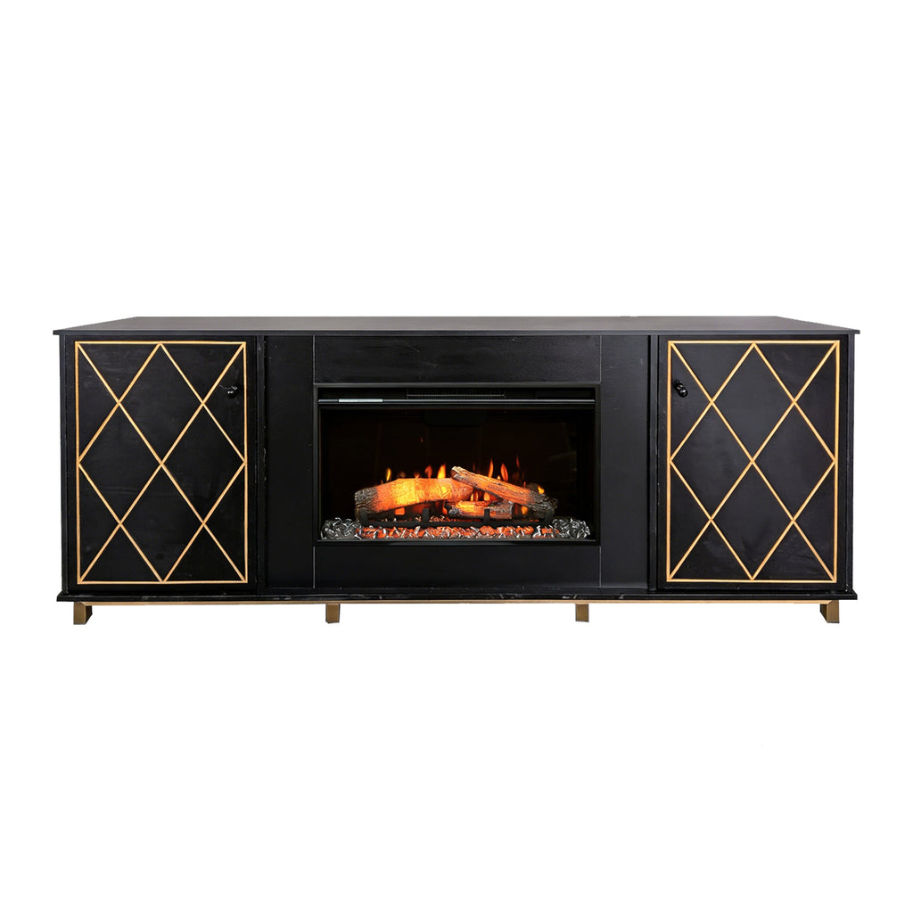 Black Melamine Veneer Fireplace TV stand with Bluetooth