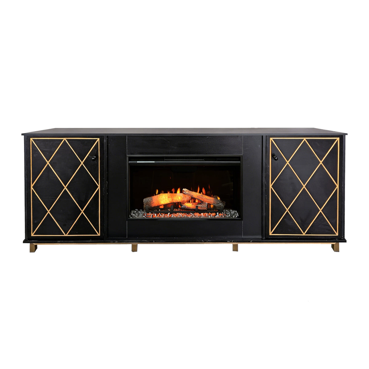 Black Melamine Veneer Fireplace TV stand with Bluetooth