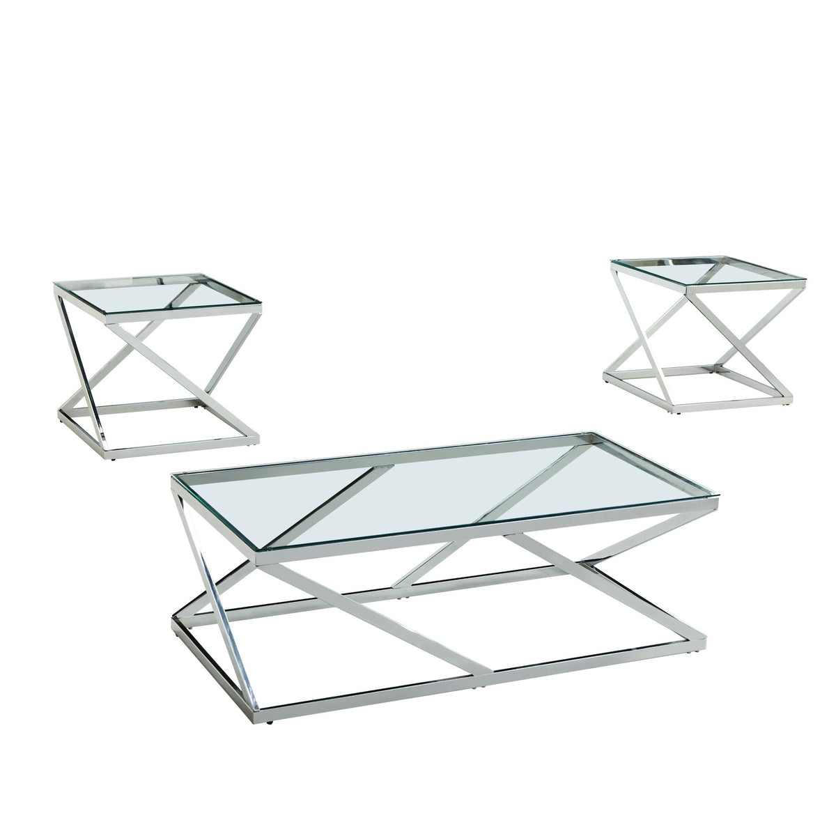 3-Piece Coffee Table Set In Chrome Finish
