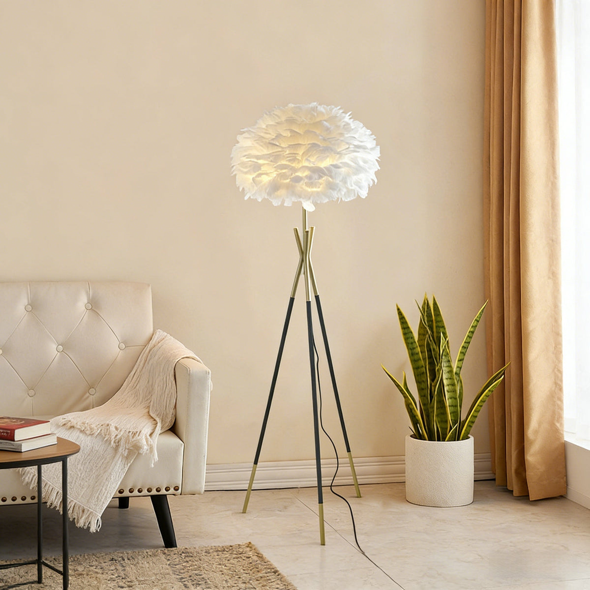 Nordic Feather Floor Lamp, LED 3-Color Dimmable Remote Ambient Light