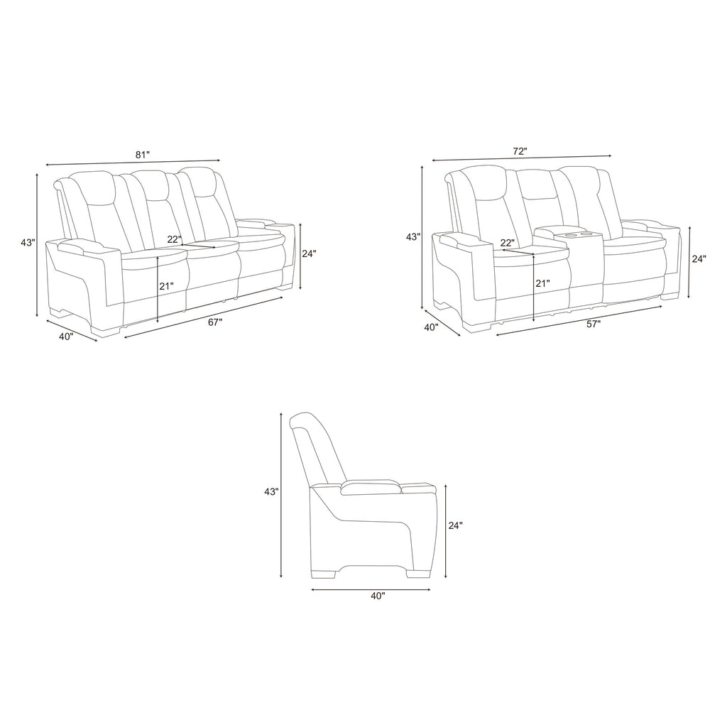 Charlie Gray Power Recliner Sofa Set