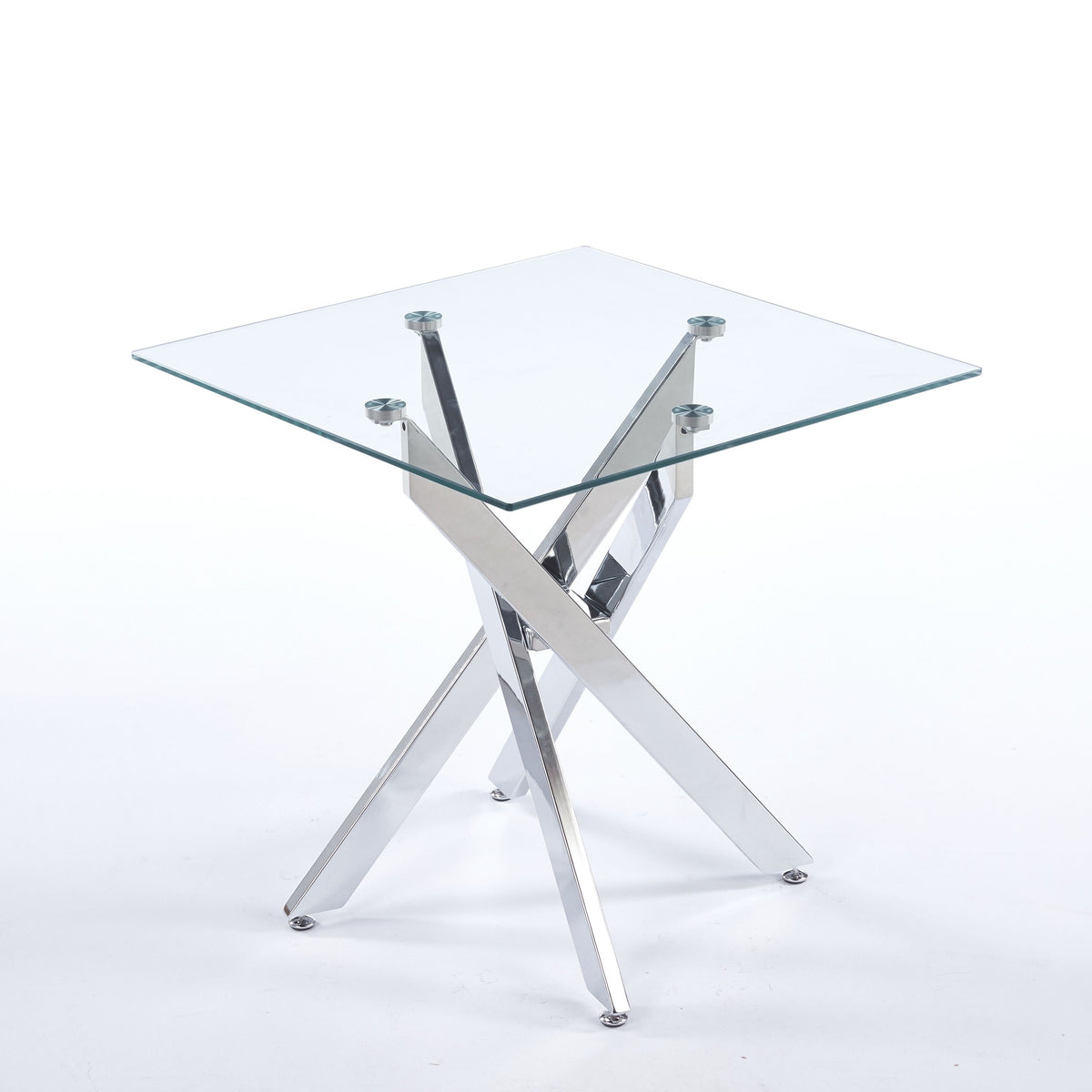 23.62" Modern End Table, 8MM Clear Tempered Glass Top with Golden Crossed Metal Base, Easy to Clean