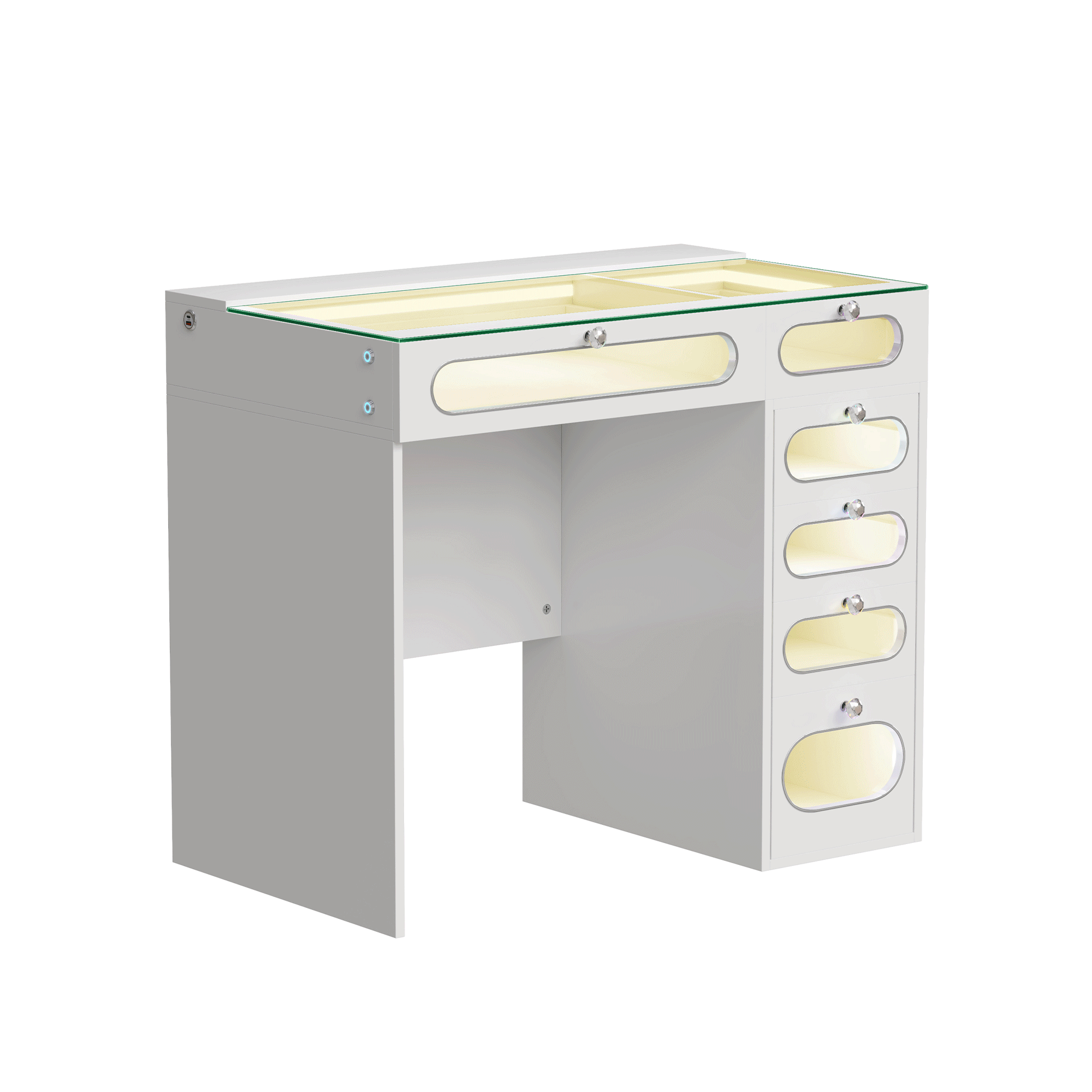 VANITII 6 Glass Fronted Drawers Vanity Desk