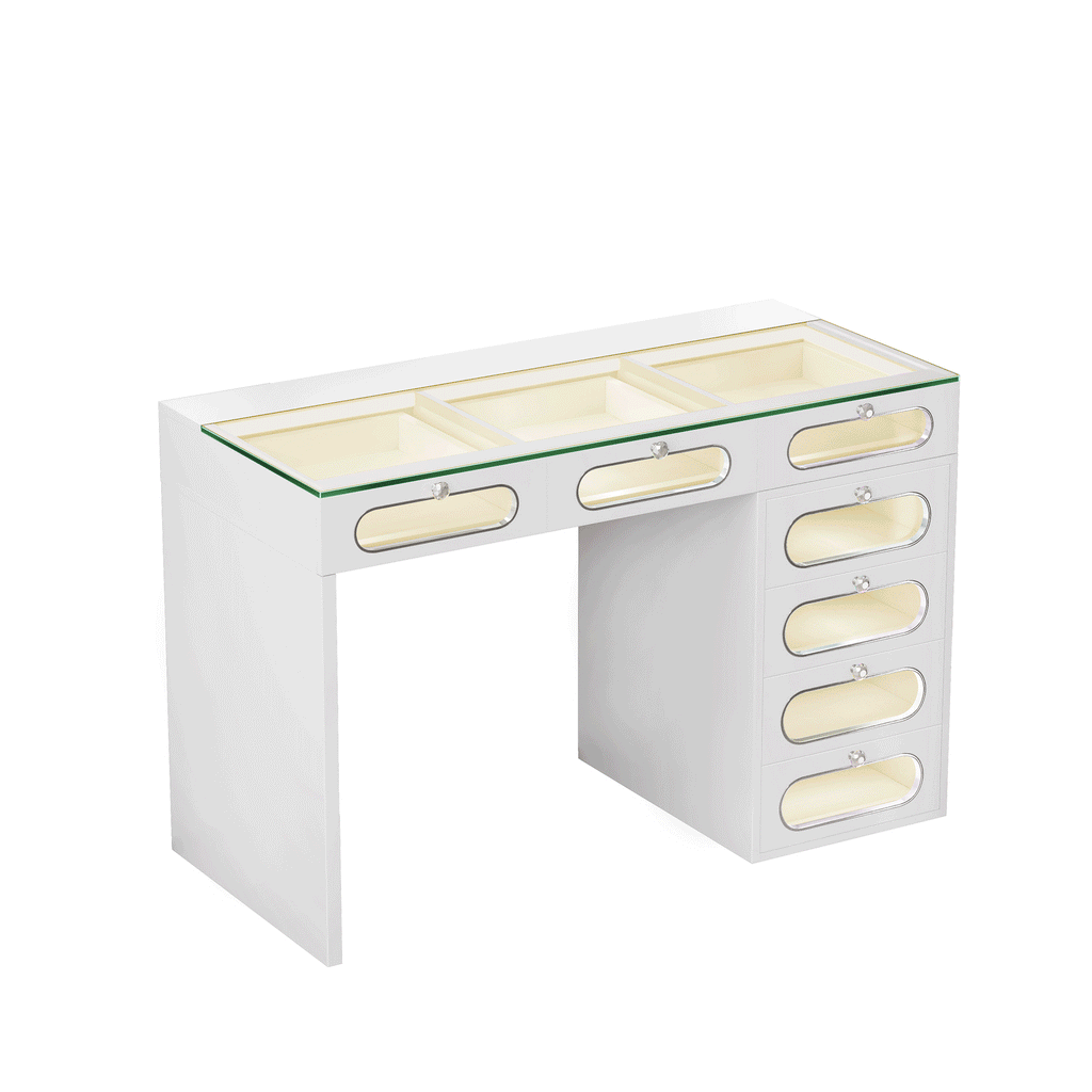 VANITII 7 Glass Fronted Drawers with Crystal Handles