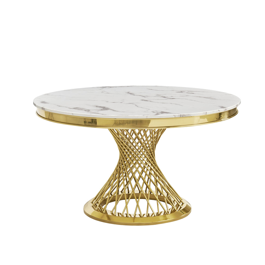 Modern Luxury Round Marble & Stainless Steel Dining Table