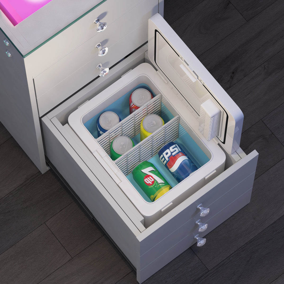 VANITII Vanity Desk with Fridge & 10 Storege Drawers