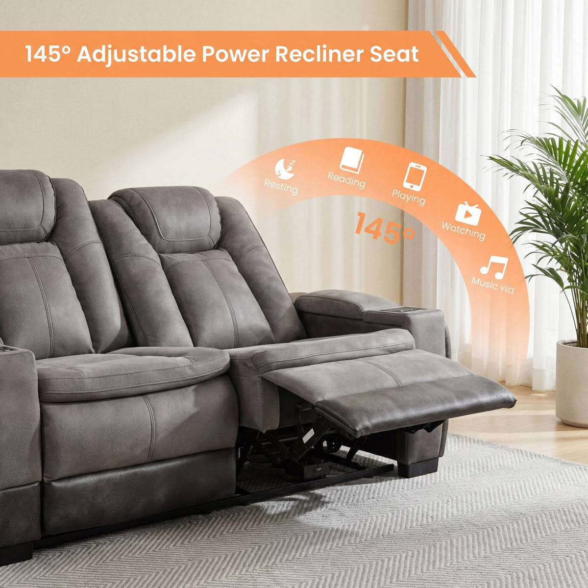 Charlie Modern Gray Power Recliner Loveseat – Dual Power Motion Seating