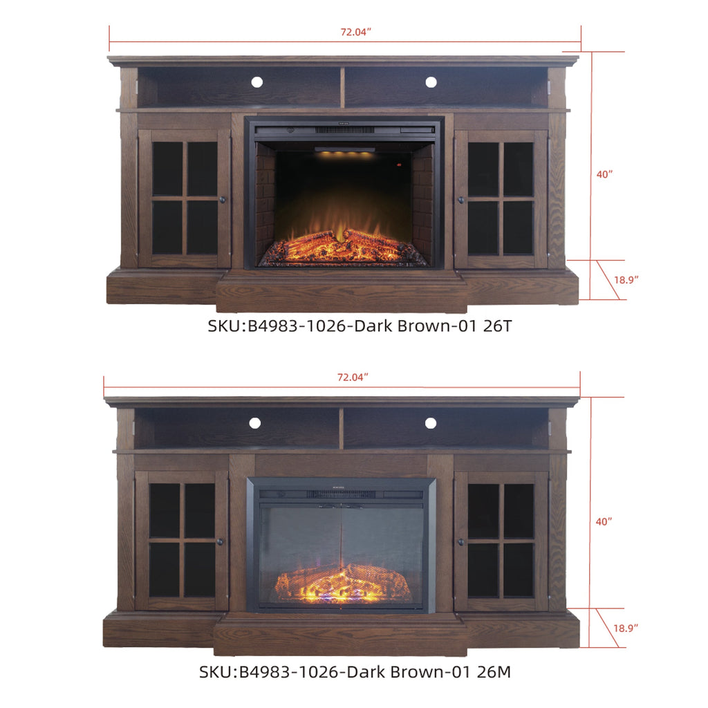 Dark Brown Birch Wood Veneer Fireplace TV Stand